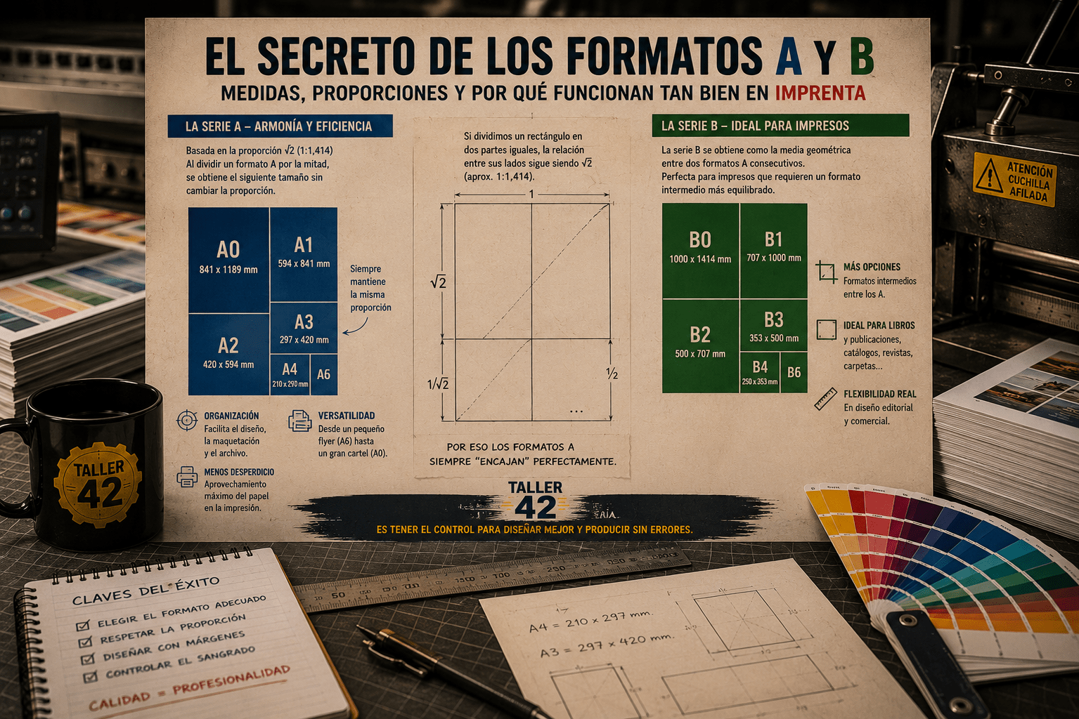 El secreto de los formatos A y B: medidas, proporciones y por qué funcionan tan bien en imprenta (Cuando la geometría se pone al servicio del papel)
